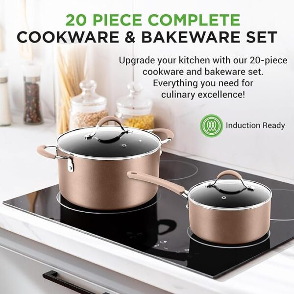 Nutrichef 20 Piece Professional Home Kitchen Cookware and Bakeware, Pots and Pans Set Non Stick Kitchenware, Cool-Touch Handles, Non Toxic, Safe for Gas, Electric, Induction Cooktops, Easy Clean - Image 3