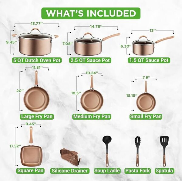 Nutrichef 20 Piece Professional Home Kitchen Cookware and Bakeware, Pots and Pans Set Non Stick Kitchenware, Cool-Touch Handles, Non Toxic, Safe for Gas, Electric, Induction Cooktops, Easy Clean - Image 4