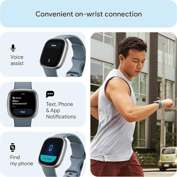 Fitbit Versa 4 Fitness Smartwatch with Daily Readiness, GPS, 24/7 Heart Rate, 40+ Exercise Modes, Sleep Tracking and More, One Size S & L Bands Included - Waterfall Blue/Platinum - Image 2