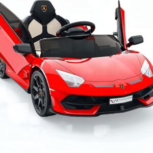 Hetoy Ride on Car for Kids 12V Licensed Lamborghini Electric Vehicles Battery Powered Sports Car with Control, 2 Speeds, Sound System, LED Headlights and Hydraulic Doors