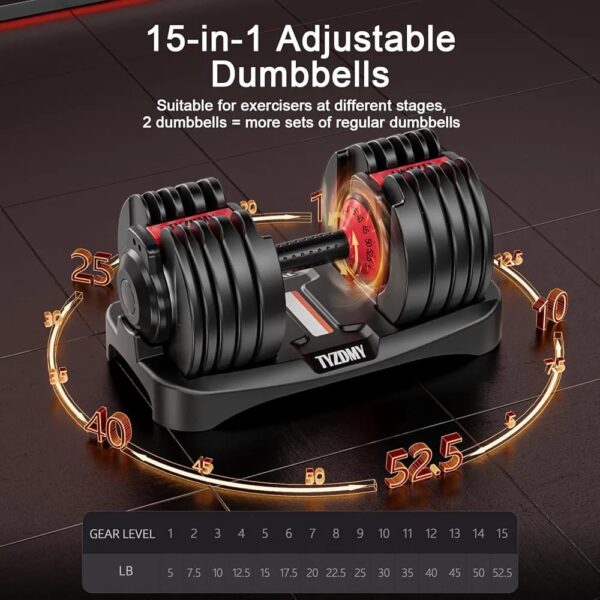 Adjustable Dumbbells Set of 2，Free Weights Dumbbells Set，Adjustable Dumbbell Set，52.5 lbs pair 105 lbs，15 in 1，for Men/Women Gym Equipment for Home Strength Training Equipment - Image 3