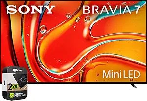 Sony K65XR70 BRAVIA 7 65 inch 4K HDR Smart QLED Mini-LED TV 2024 Bundle with 2 YR CPS Enhanced Protection Pack