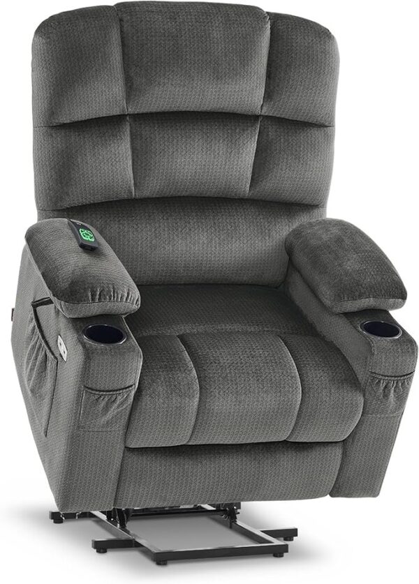 MCombo Dual Motor Power Lift Recliner Chair with Massage and Heat for Elderly People, Infinite Position, USB Ports, Cup Holders, Fabric 7679 (Medium, Grey) - Image 2